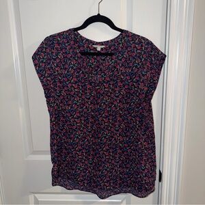 Reitmans Navy and Pink Floral Blouse